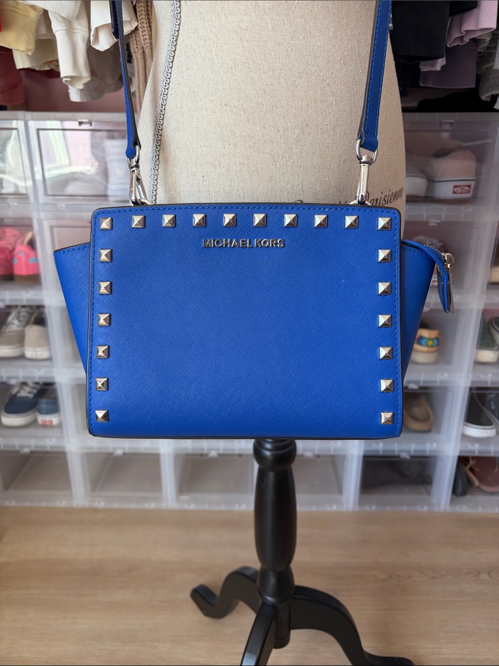 Michael Kors Royal Blue Studded Saffiano Crossbody Bag